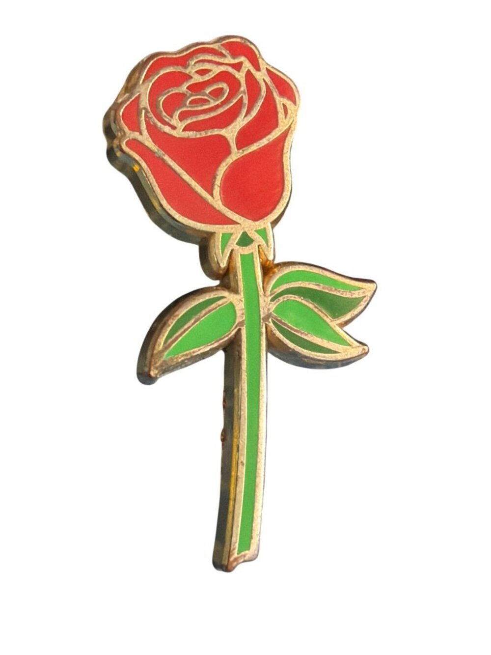 Red Rose Enamel Pin By Big Bud Gold Tone Finish Dual Pin Back Design Red 1.5"